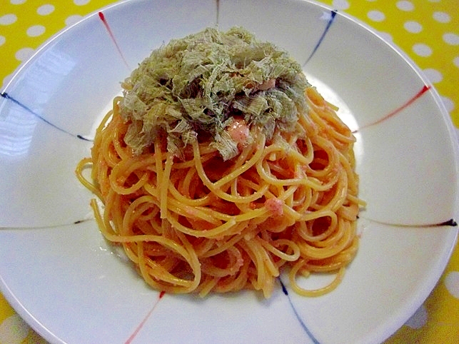 とろろ昆布と明太子のスパゲティ