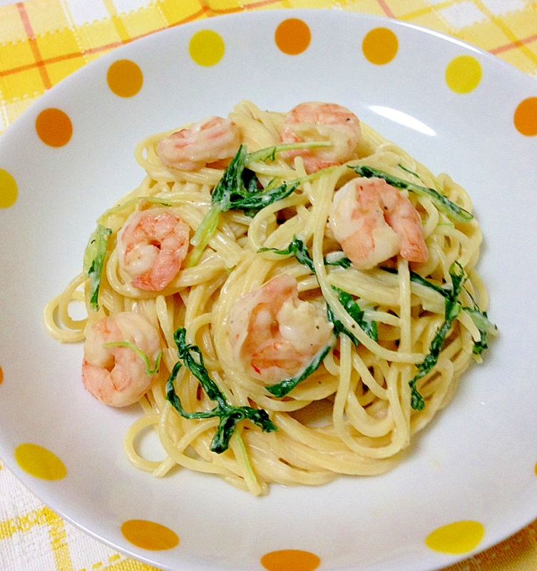 海老と水菜のクリームパスタ レシピ 作り方 By ゆず茶55 楽天レシピ