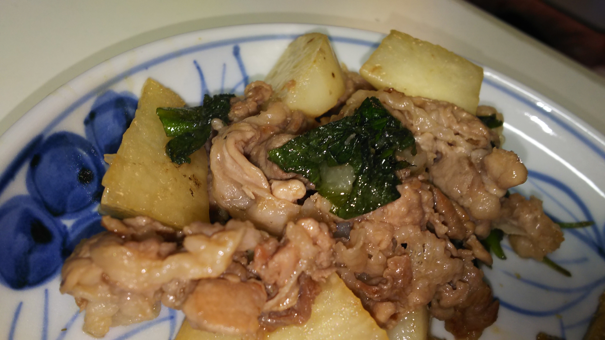 豚肉と長芋と大葉の甘辛炒め
