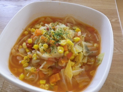 いろいろなお野菜を入れて、パスタも入れて作りました。体も温まりとってもおいしくいただきました。また作ります♪