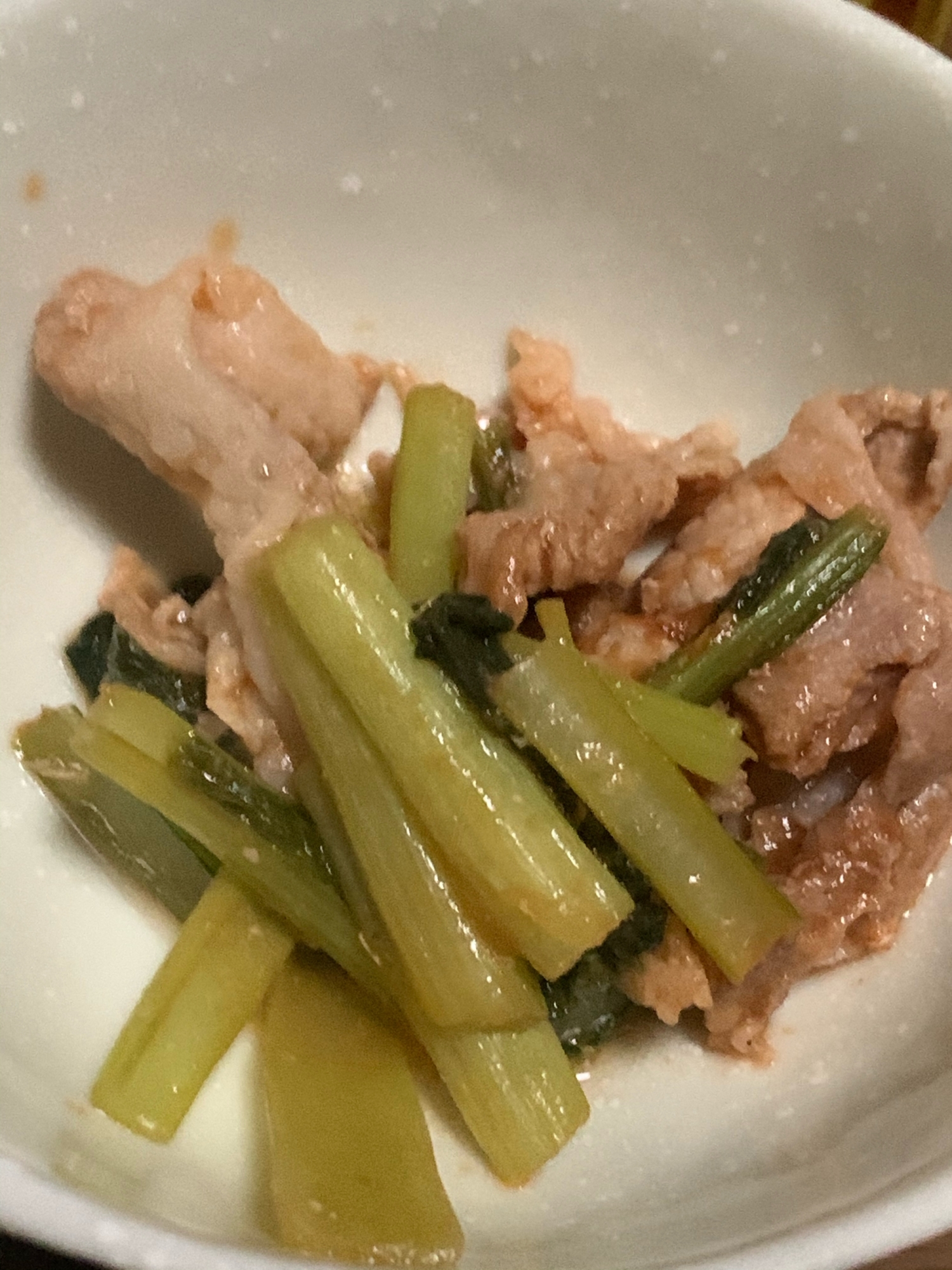 豚こま肉と小松菜のケチャップ炒め