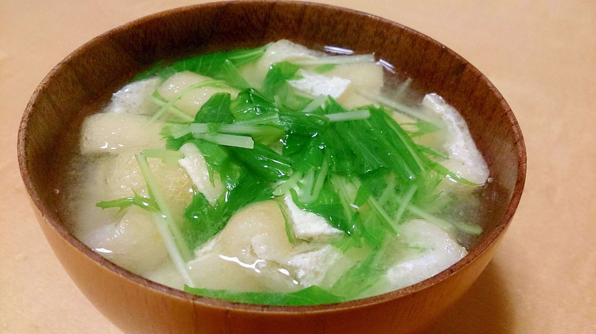水菜と油揚げのお味噌汁～時短レシピ～
