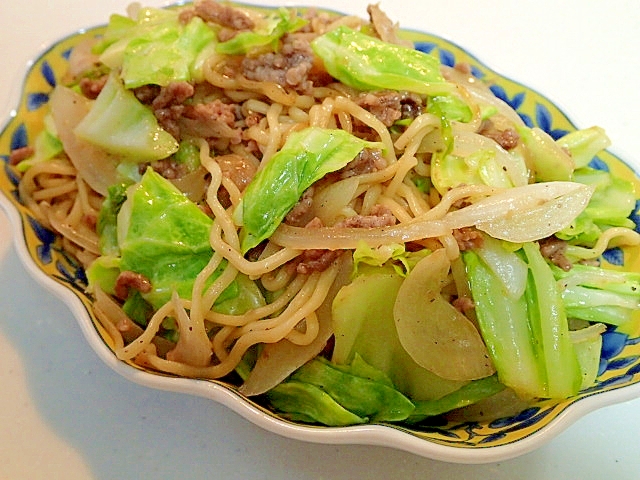 合挽きミンチと春野菜のプルコギ焼きそば