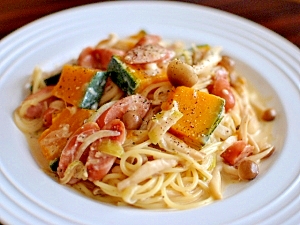 牛乳deかぼちゃとキノコのクリームパスタ レシピ 作り方 By Asami0418 楽天レシピ