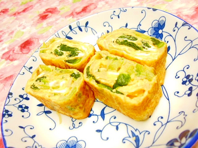 ❤小松菜とエノキのバター炒め入り卵焼き❤