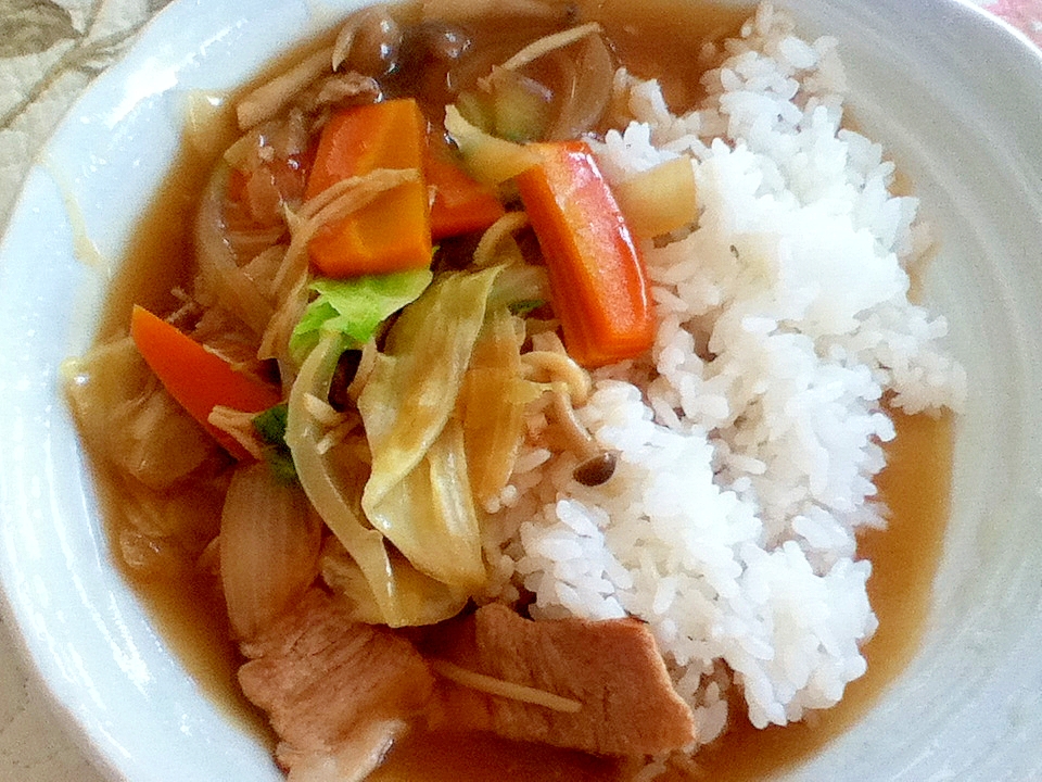 しょうゆラーメンの残り汁で中華丼