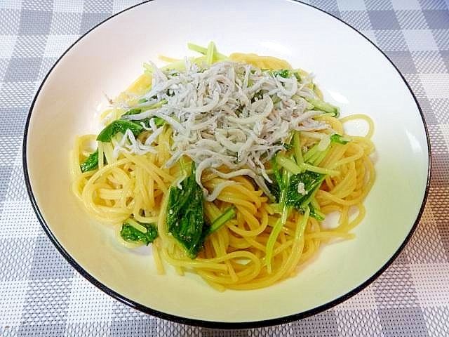 水菜としらすの和風パスタ レシピ 作り方 By Mint 1月 しばらく返レポお休み 楽天レシピ