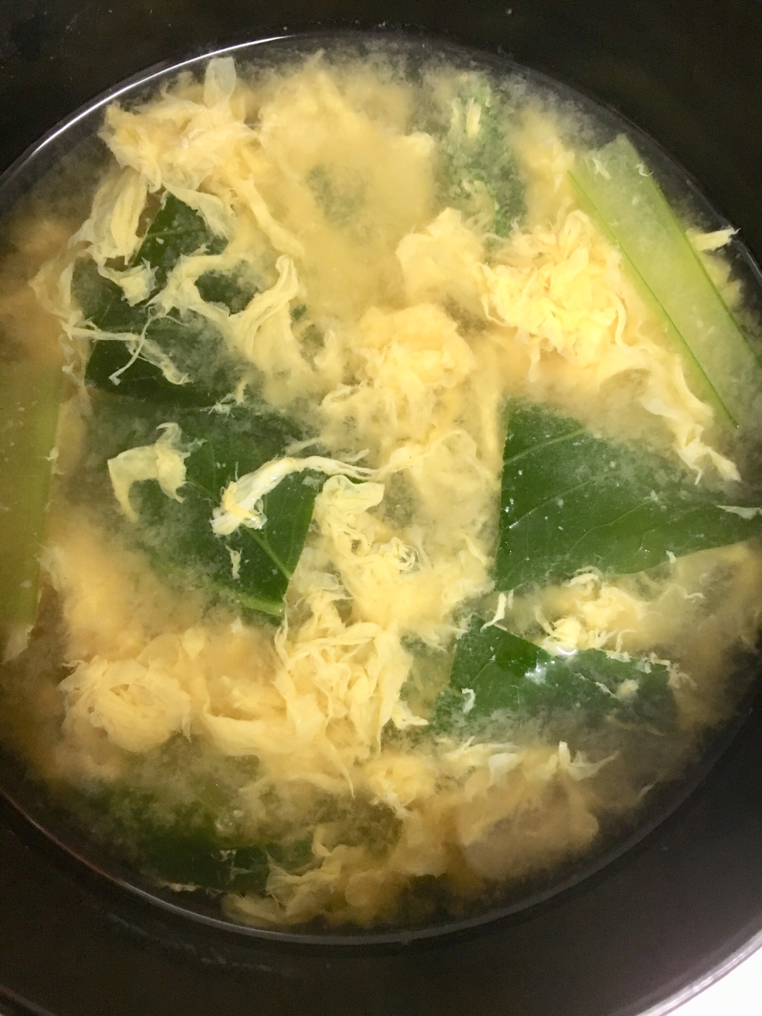 小松菜と卵の味噌汁！