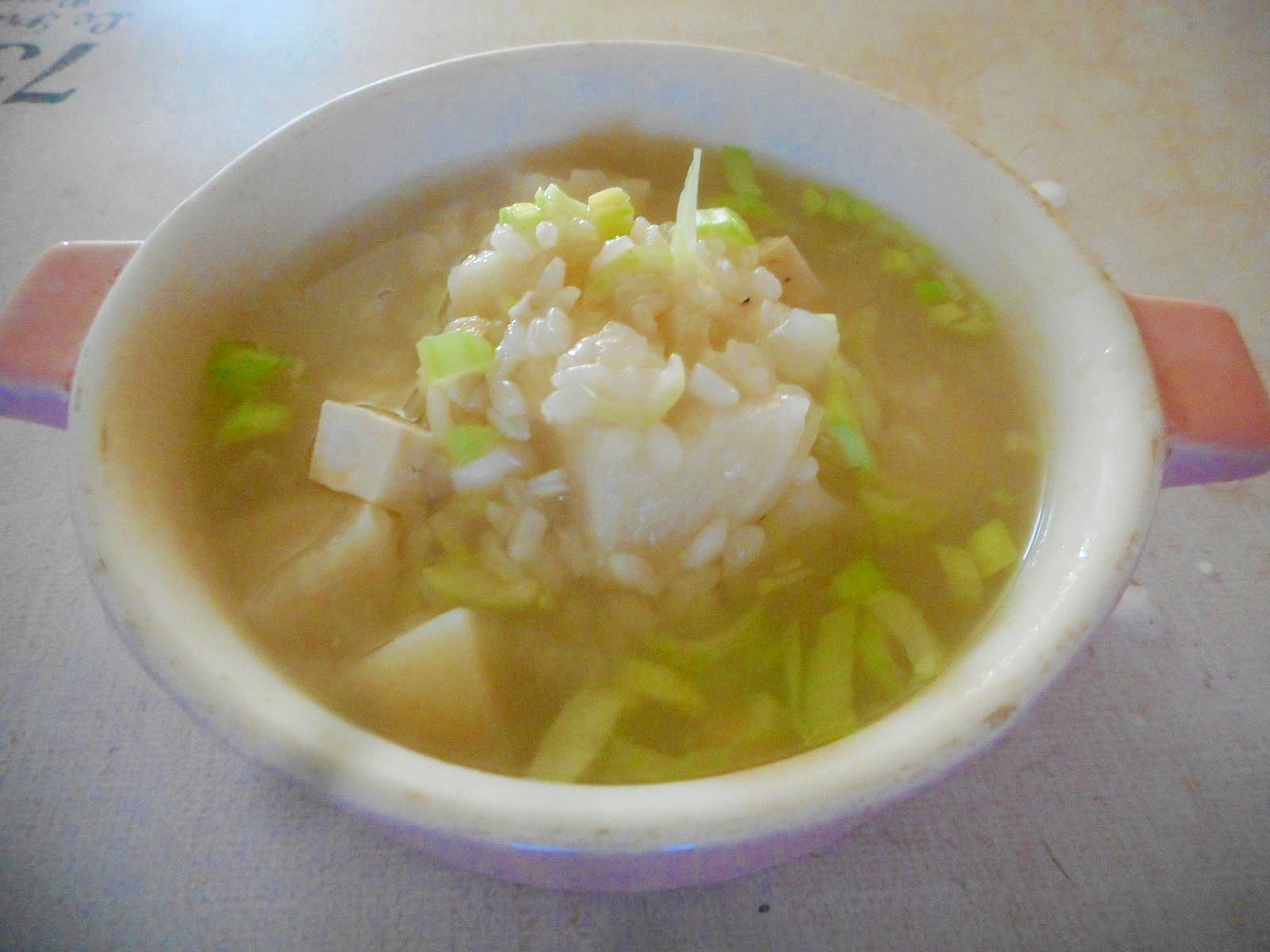 カブと豆腐とお米のスープ