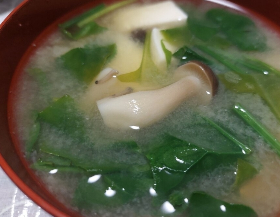しめじ ほうれん草 豆腐のお味噌汁