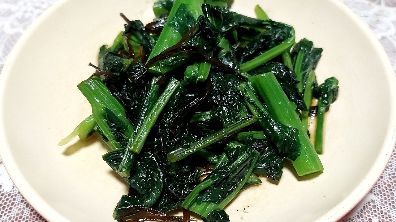 のらぼう菜(菜の花等の青菜)と塩昆布あえ