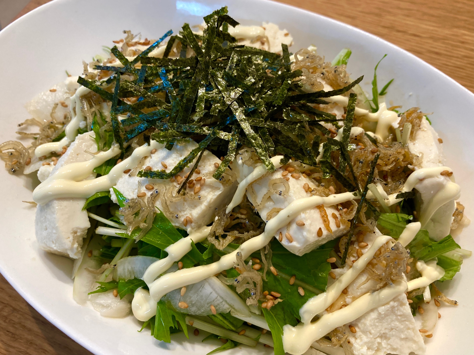居酒屋風☆水菜と大根カリカリじゃこの豆腐サラダ