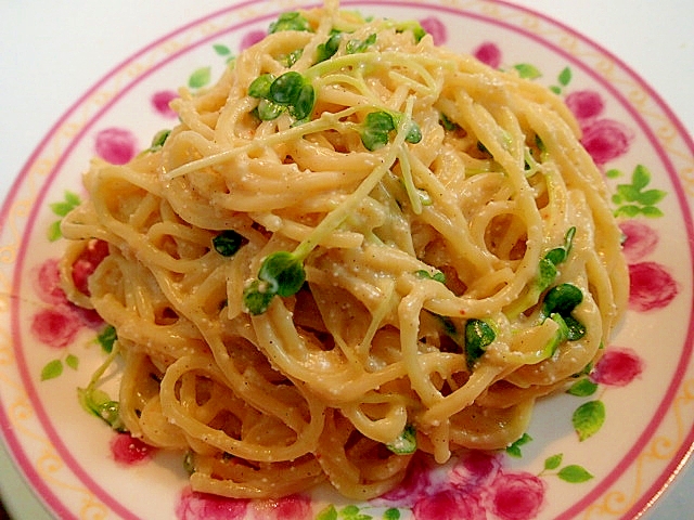 カップスープで　❤明太子と豆乳のクリームパスタ❤