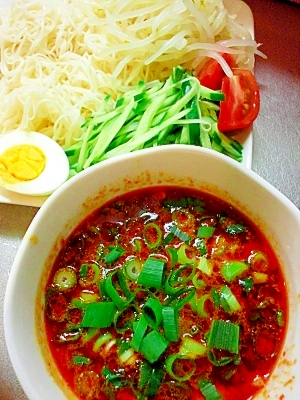 豚バラ辛みダレのつけ麺