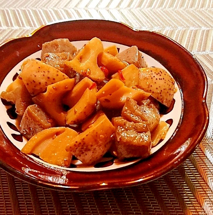 レンコン丸ごと 蓮根とこんにゃくの甘辛煮
