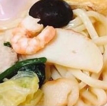 南瓜アスパラ伊達巻つくね蒲鉾うどん