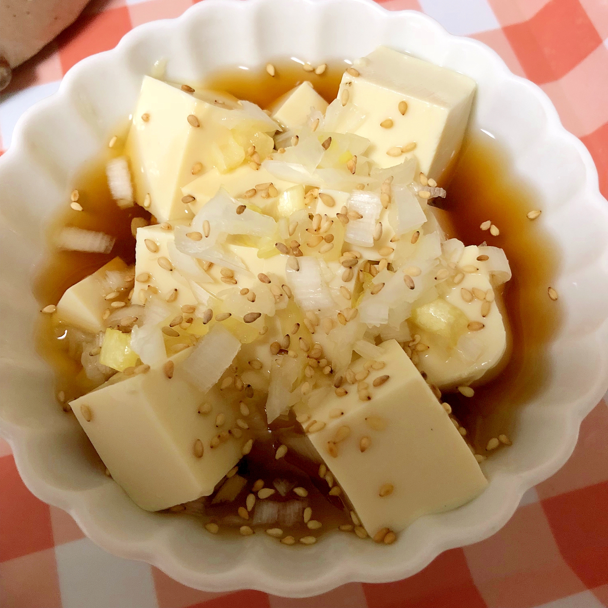 レンジで簡単！ネギ胡麻の湯豆腐☆