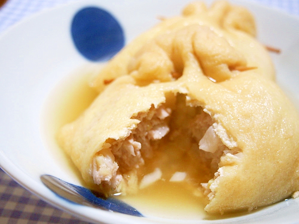 油揚げの肉詰め煮！生姜たっぷり温まる♪