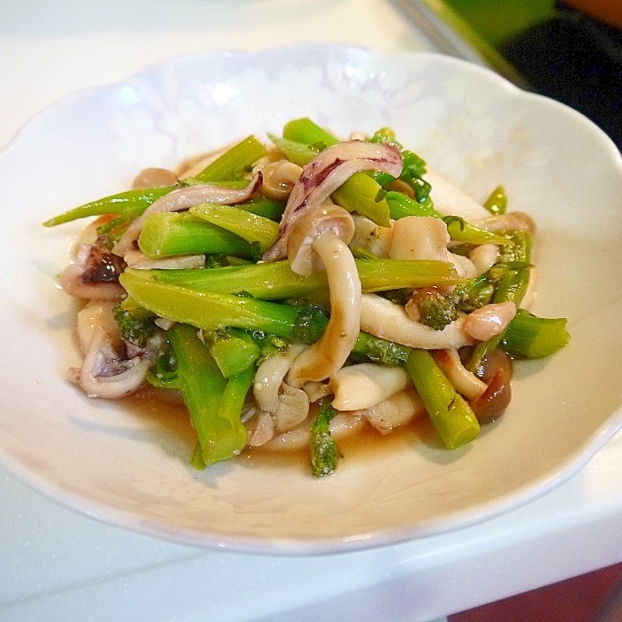 春のお弁当に!いかと菜花の炒め物