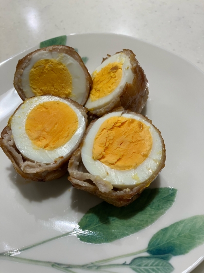 子供が大好き！肉巻きゆで卵の焼き肉のタレがらめ♪