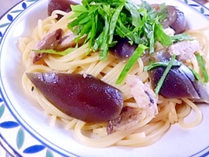 残り物の秋刀魚の塩焼きで　☆　秋刀魚と茄子のパスタ