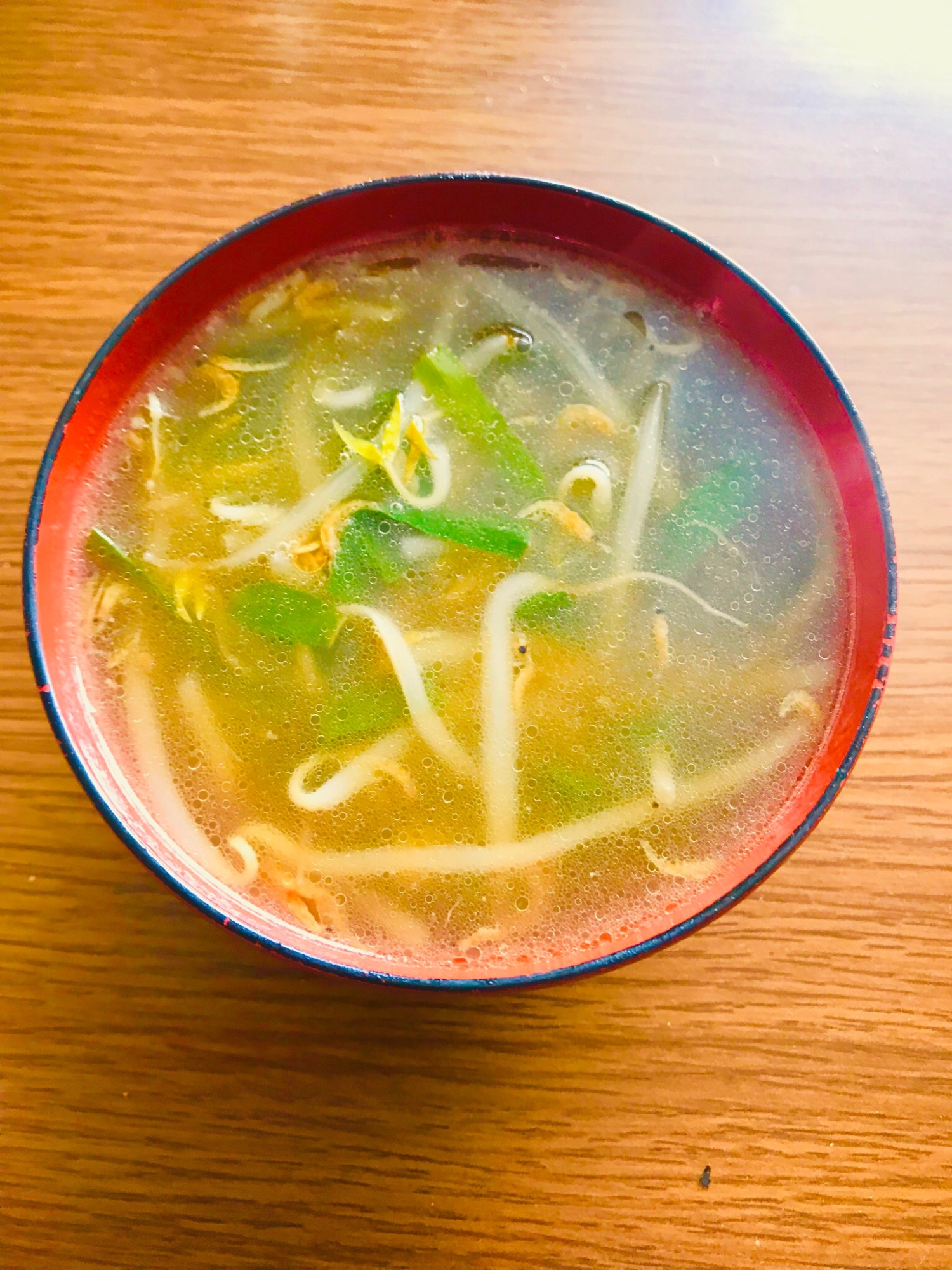 【健康的、予防】ニラともやしのニンニク生姜スープ