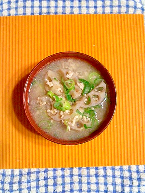 レンコンと鶏挽肉の生姜スープ♪