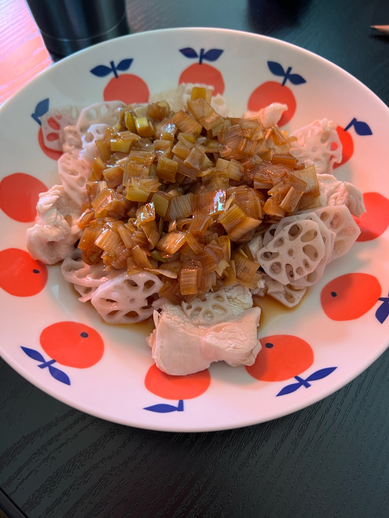 鶏胸肉と蓮根のネギだれ