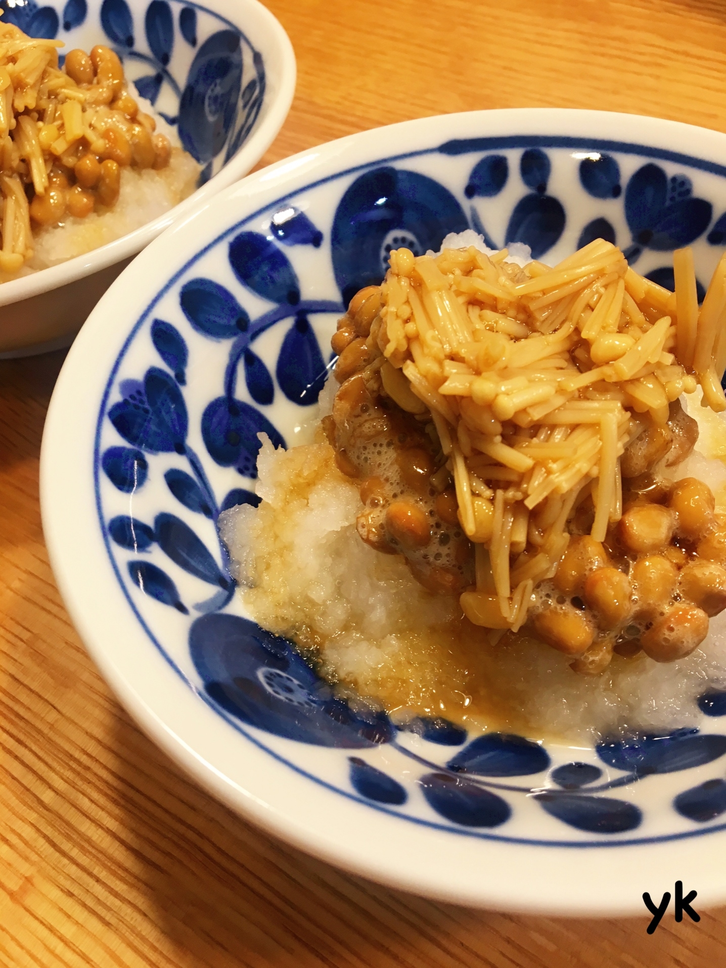 材料3つ❤︎おろしの納豆なめ茸のせ〜！