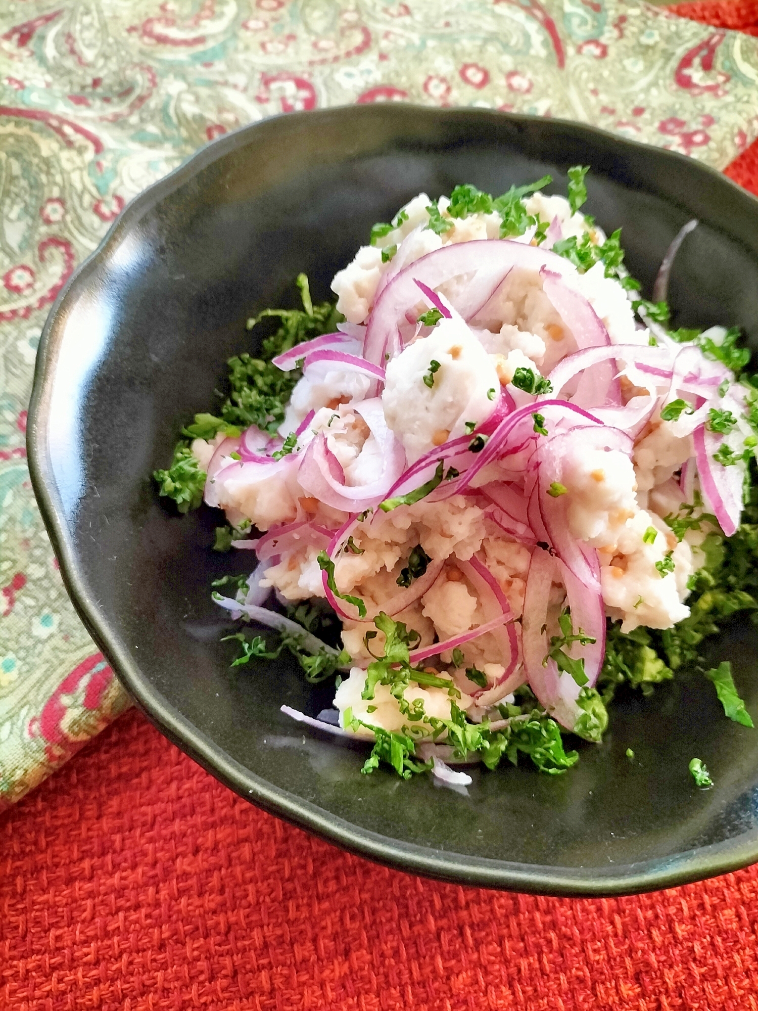 マッシュ里芋と紫玉ねぎの粒マスタード和え♩