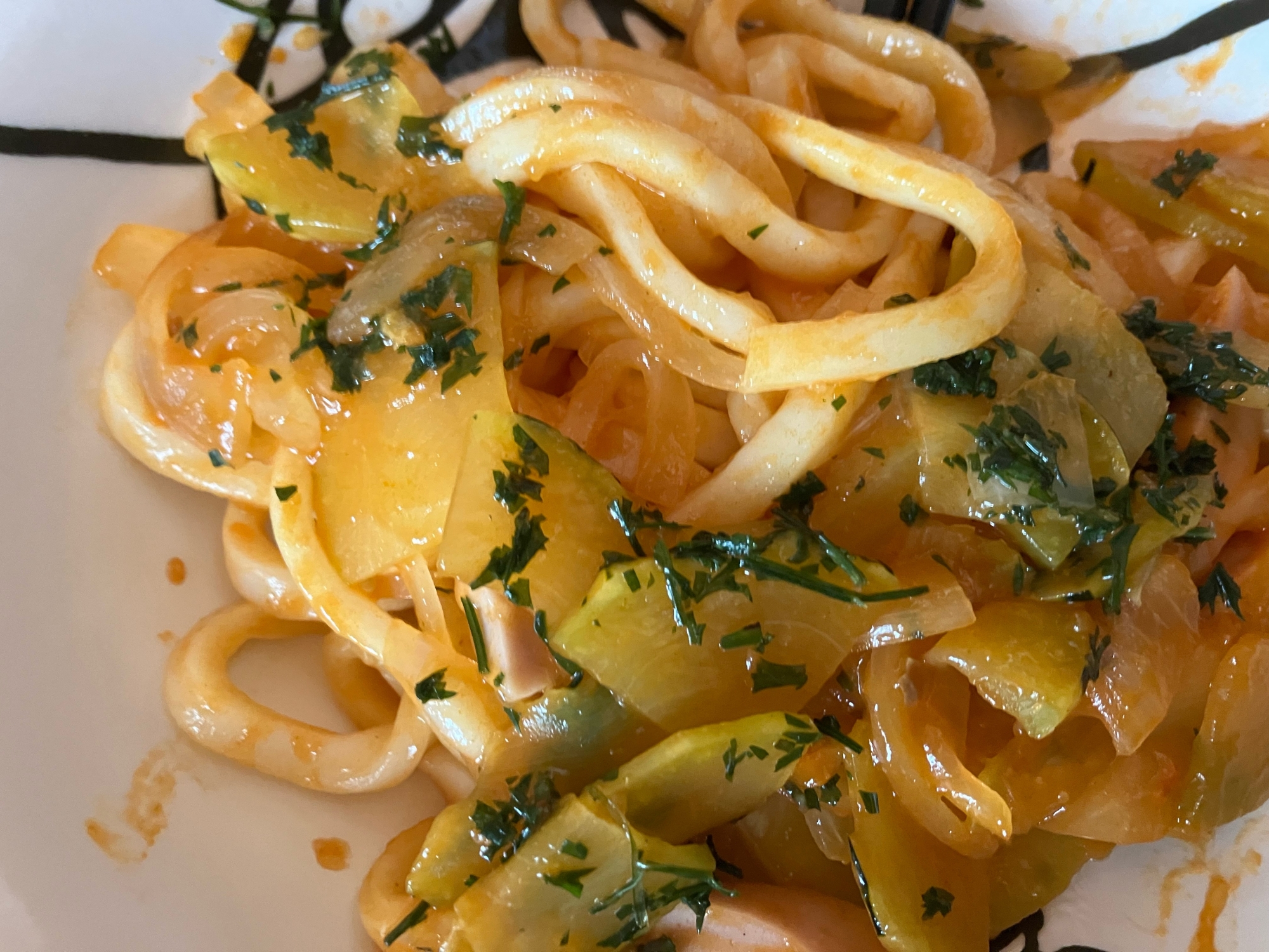 ズッキーニのうどんナポリタン