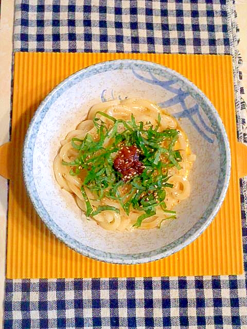 梅の釜玉うどん♪