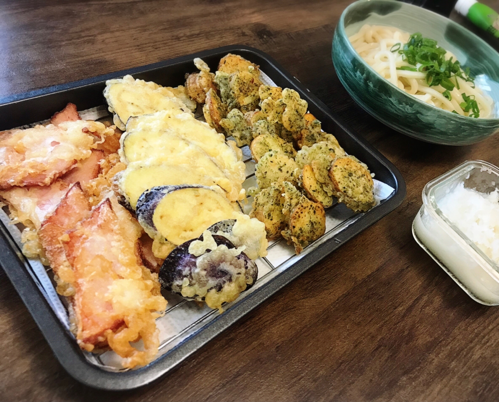 豪華！茄子とハムと新じゃがの天ぷらおろしうどん♪