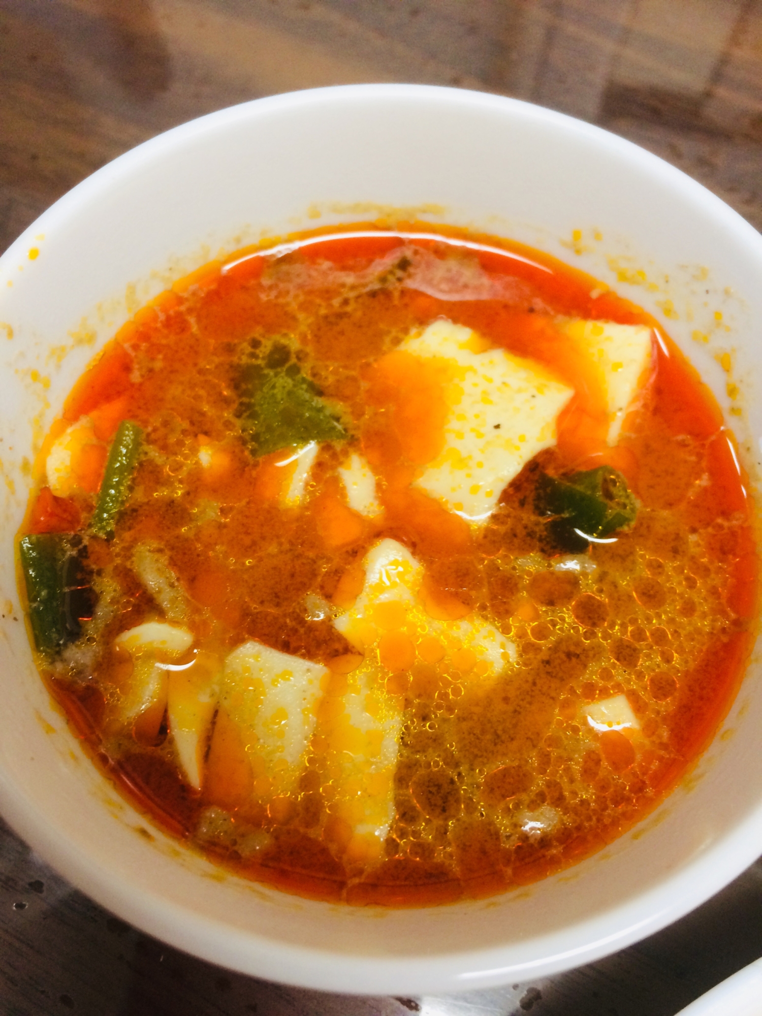 キムチ鍋の素で豆腐のスープ