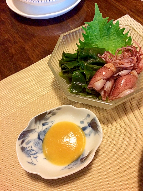 手作り酢味噌で☆ほたるイカとわかめの酢味噌和え