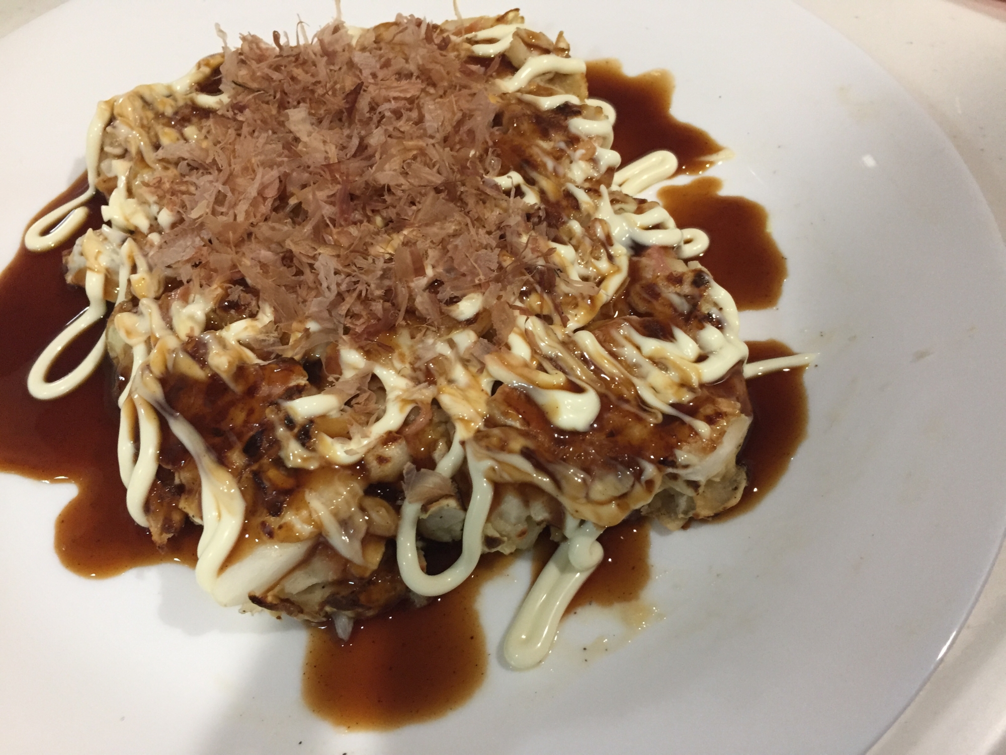 【節約レシピ】柿ピー入り★もっちりお好み焼き♪