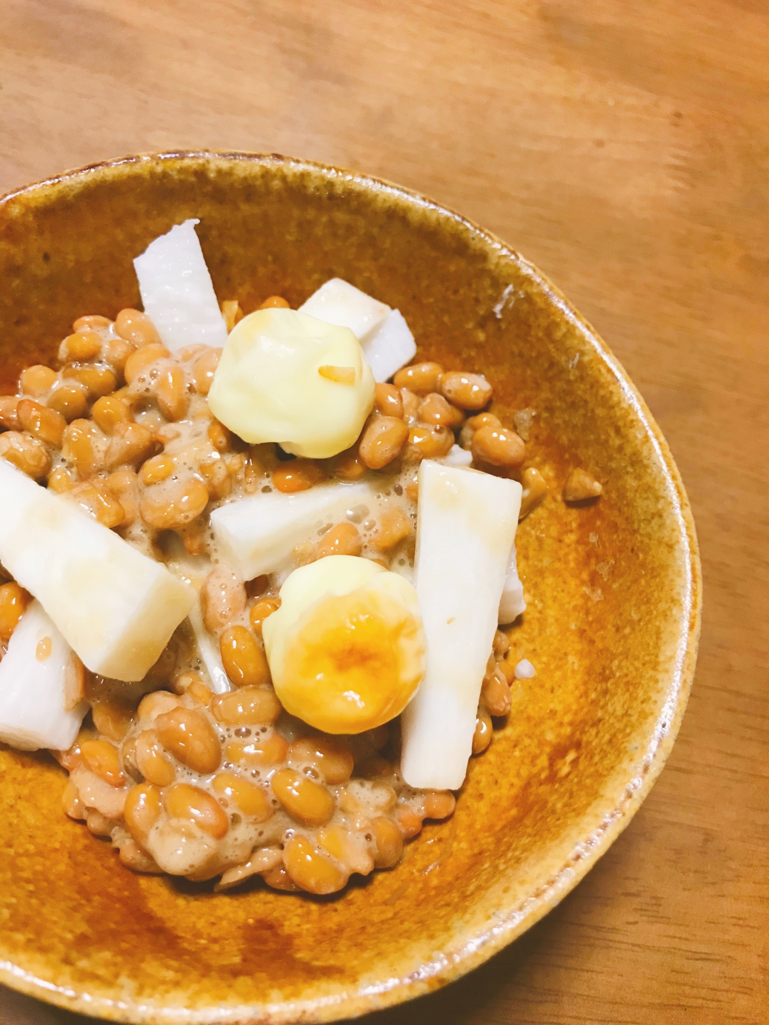 長芋と納豆和え、焼きチーズのせ