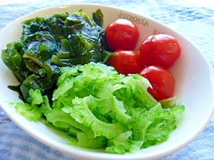 苦瓜とワカメとトマトのサラダ(さっぱりポン酢で)
