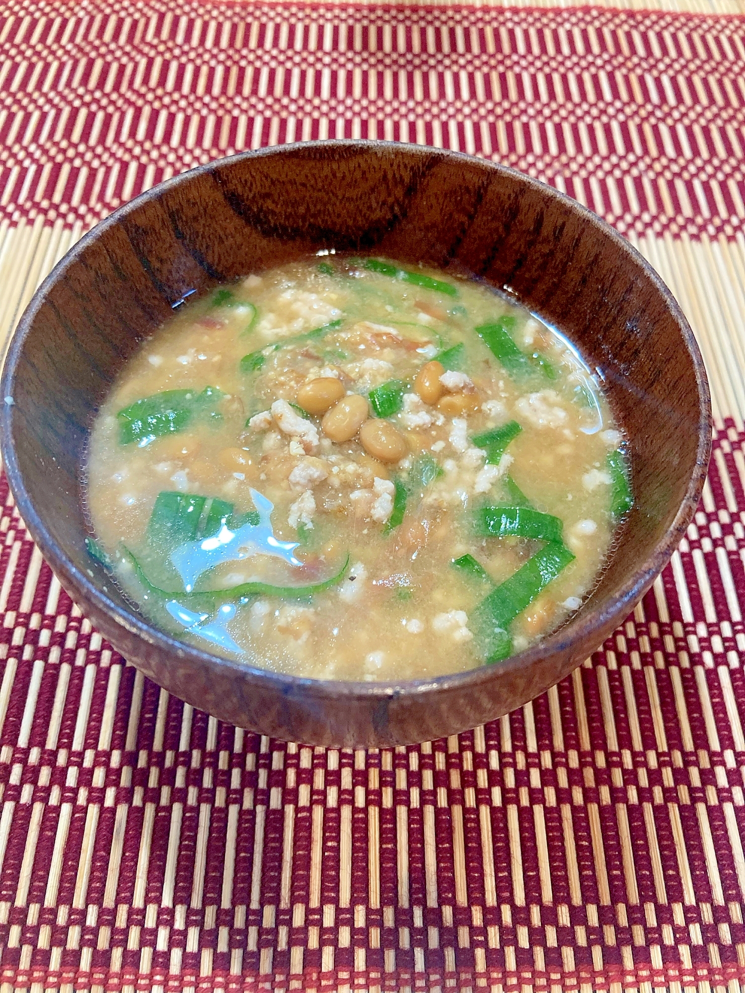 ♦️栄養たっぷり！ミンチ入り納豆味噌汁