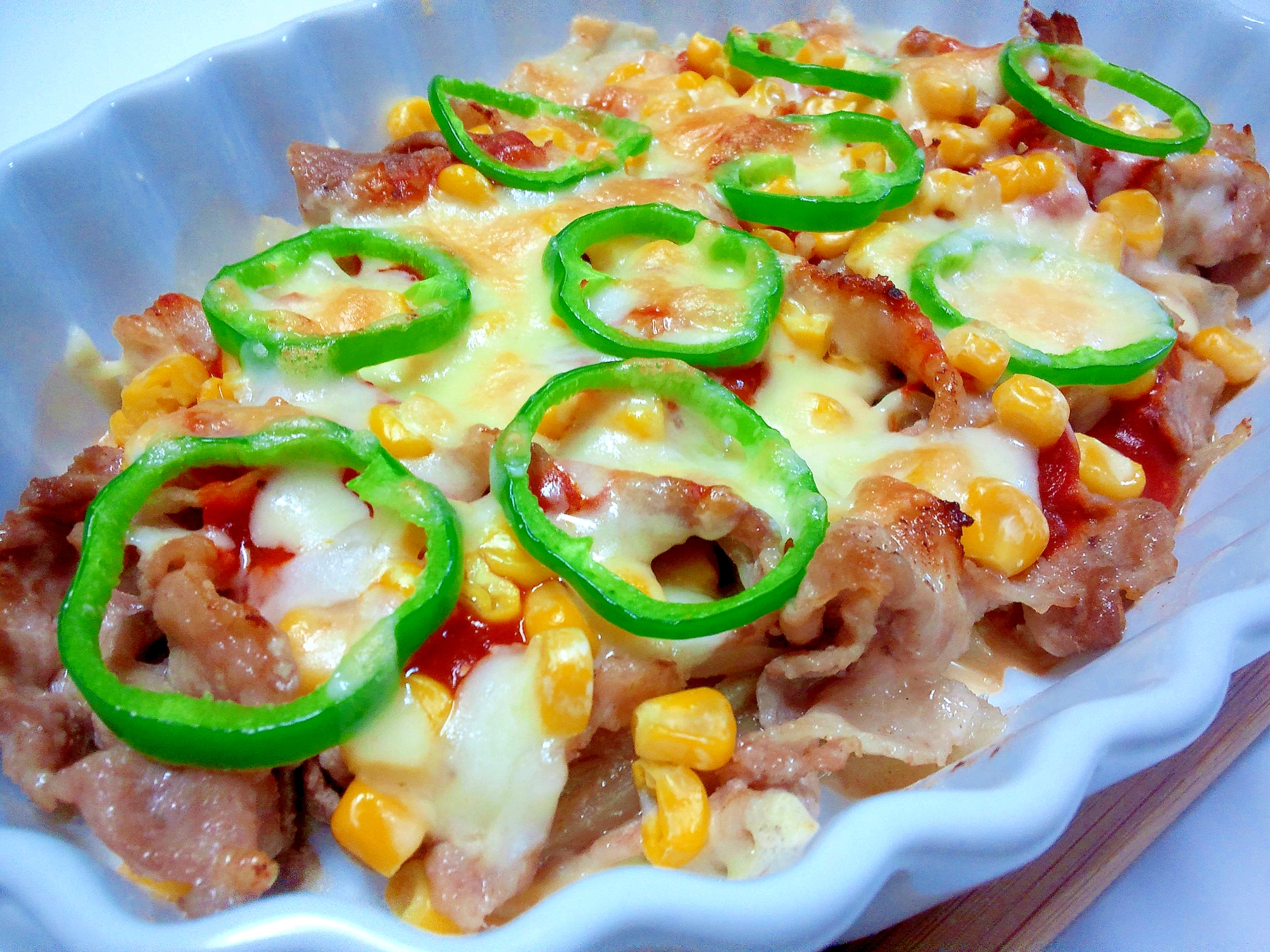 豚こま肉でピザ風焼き レシピ 作り方 By しゅうくりいむ 楽天レシピ