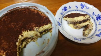 チョコレートケーキを作ったのこりのココアスポンジの処理に。生クリーム使わないのを探してました。スポンジが結構あったので２段です。おいしかったです。ありがとう。