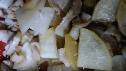 豚薄切り肉と大根椎茸のポン酢炒め