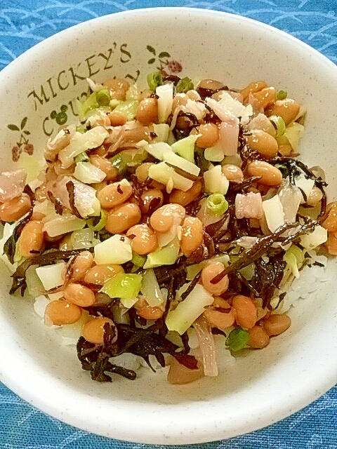 納豆の食べ方-ブロッコリーの茎＆甘酢ひじき♪