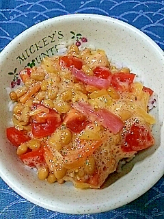 納豆の食べ方-トマト＆キムチ漬物♪