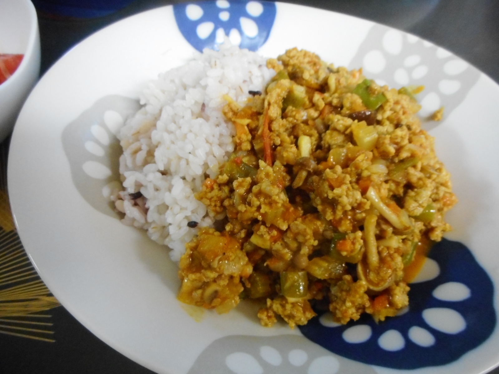 インゲンと茸の和風キーマカレー