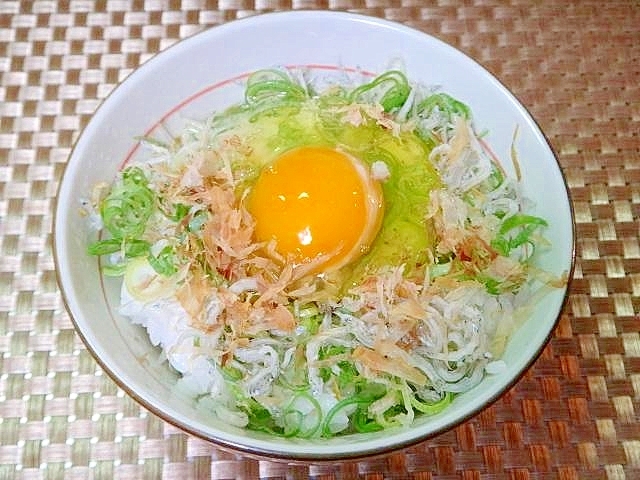 ちりめんじゃことネギの卵かけごはん