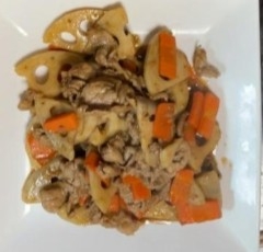 最後に柚子胡椒　レンコンと舞茸の甘辛煮物