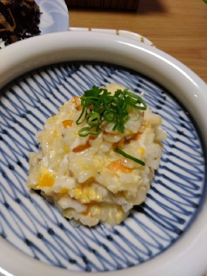 豆腐のすまし汁で　☆　落とし卵入りおじや