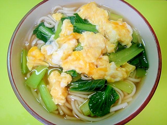 小松菜と炒り卵のうどん