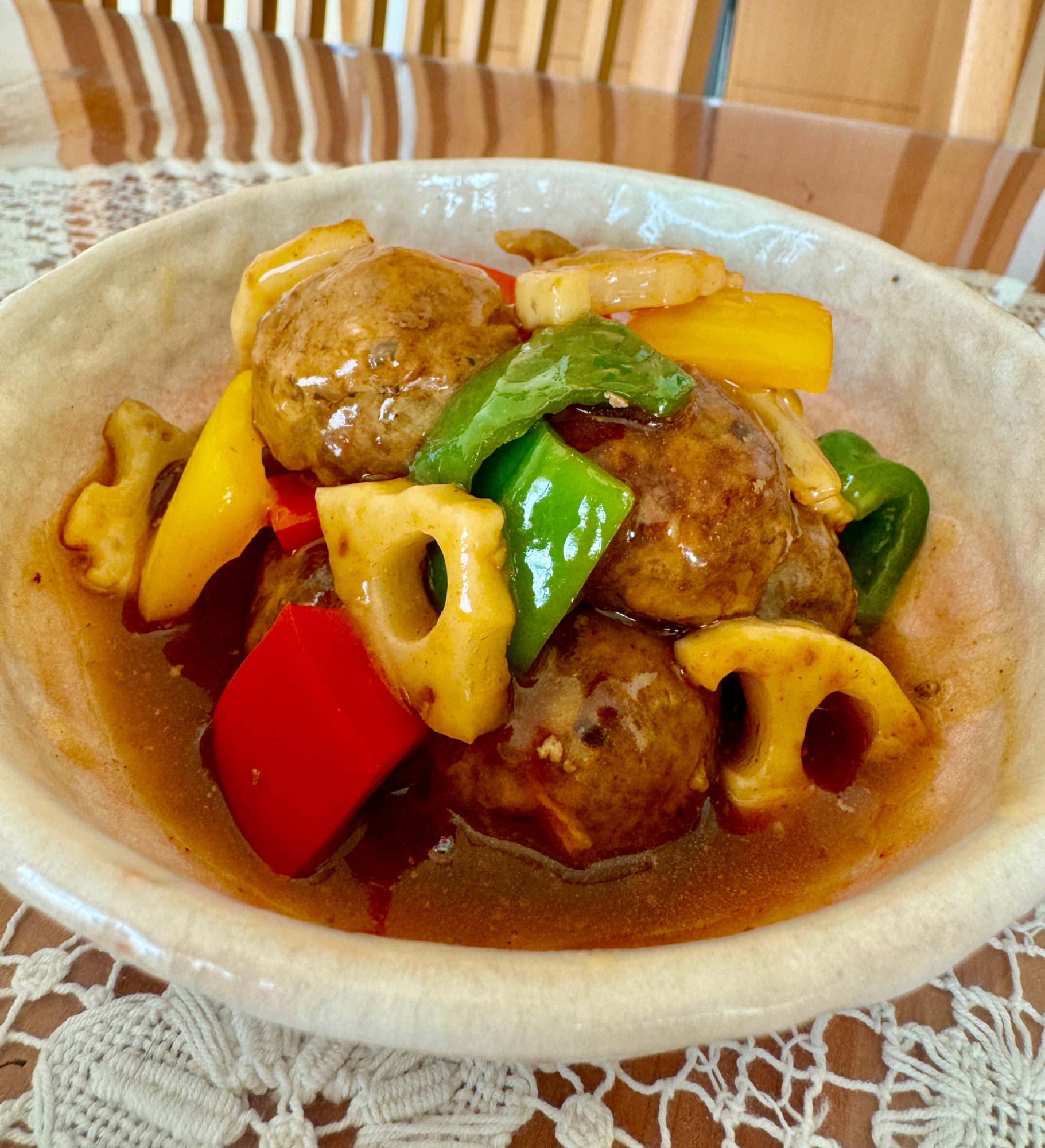 パプリカとれんこんと肉団子のとろ〜り☆甘酢あん